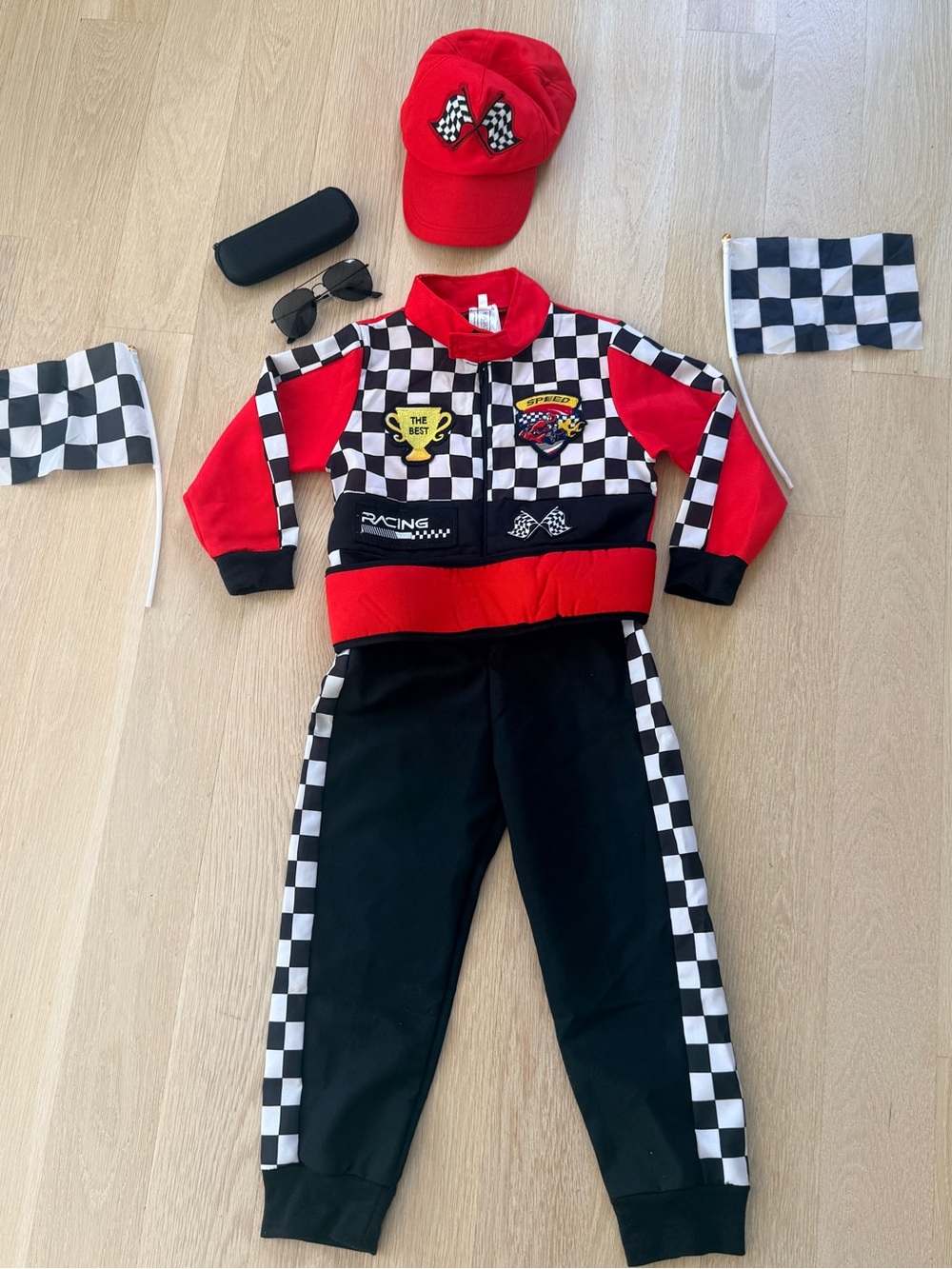 Race Car Driver Costume Kids - Red & Black - 5 Piece Set -Size Small (6-8 years)